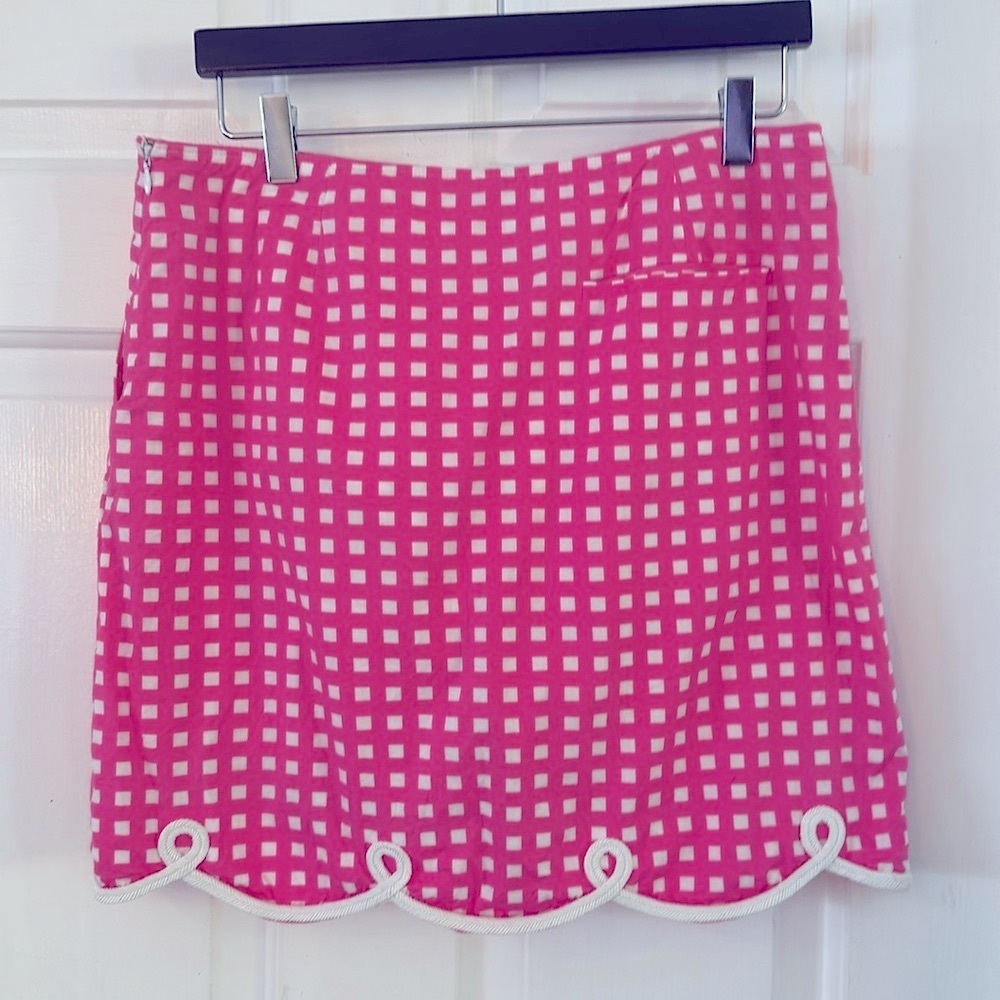 Golftini Shirley Temple Skort Pink White Plaid Rope Trim Scallop Hem Size 8L - Picture 5 of 9
